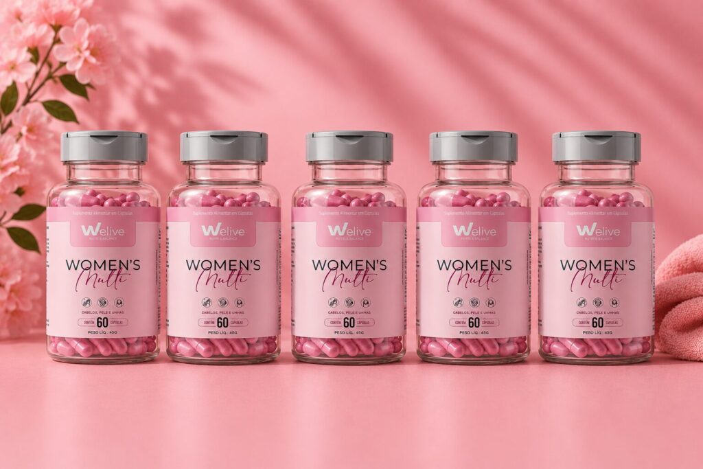 Women's Multi We Live suplemento alimentar para cabelos pele e unhas com 60 cápsulas.