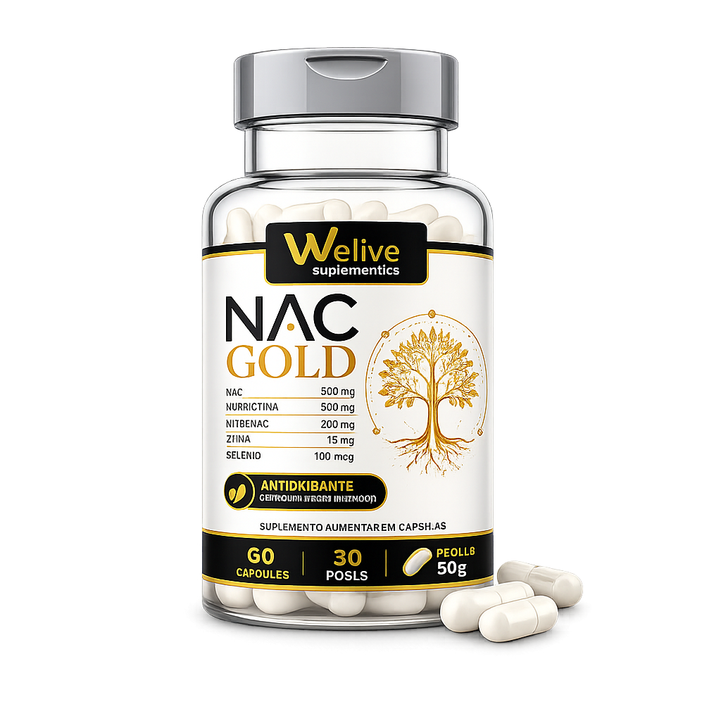 NAC Gold - suplemento antioxidante WE LIVE com N-acetilcisteína, quercetina, vitamina C, zinco e selênio